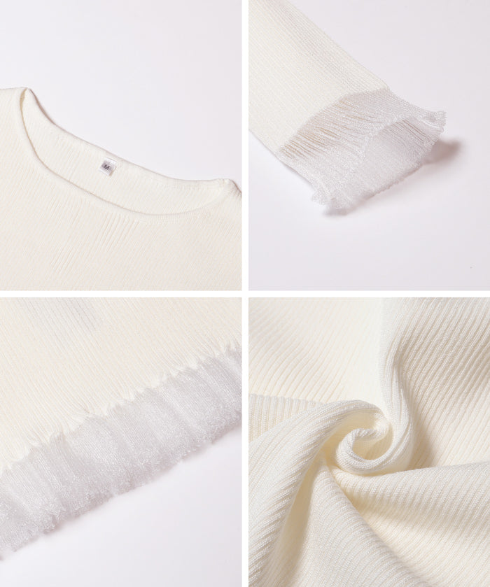 Lace-trimmed long-sleeved knit top