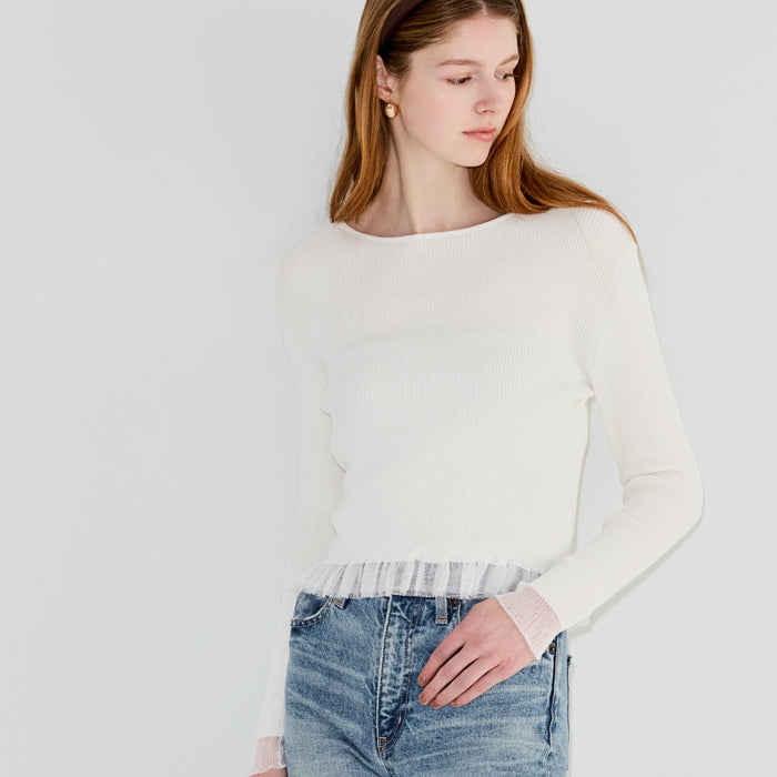 蕾絲拼接長袖針織上衣