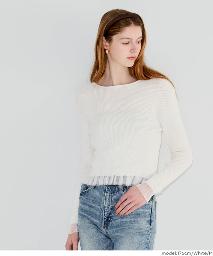 蕾絲拼接長袖針織上衣