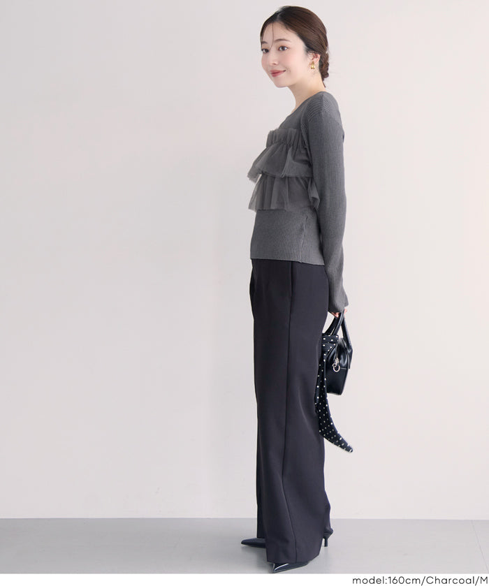 日系蕾絲造型長袖針織上衣