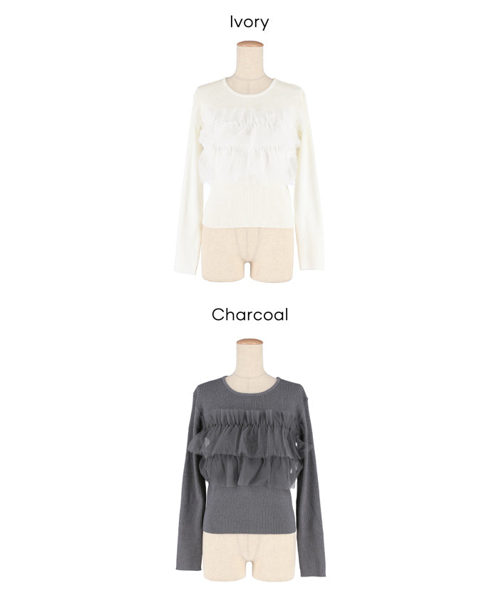 日系蕾絲造型長袖針織上衣