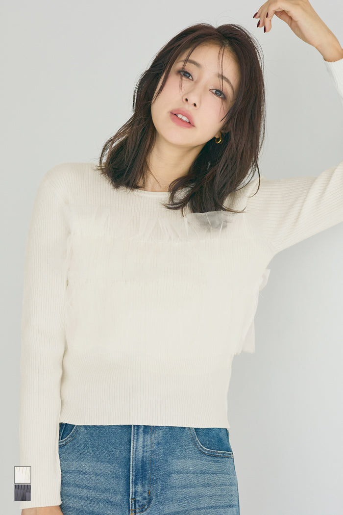 日系蕾絲造型長袖針織上衣