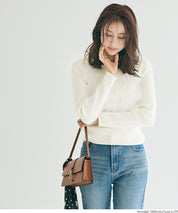 日系蕾絲造型長袖針織上衣