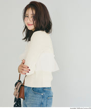 日系蕾絲造型長袖針織上衣