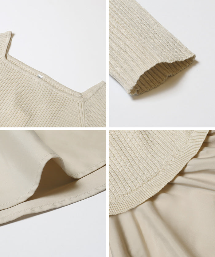 U領拼接娃娃針織上衣