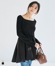 U領拼接娃娃針織上衣