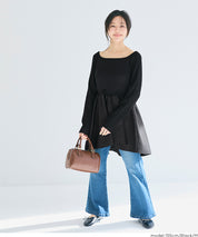 U領拼接娃娃針織上衣