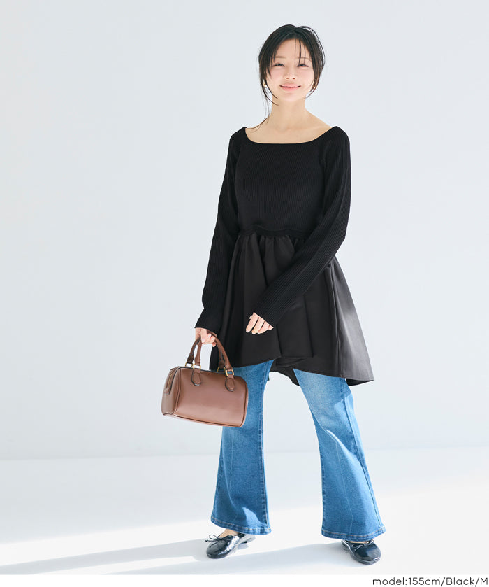 U領拼接娃娃針織上衣