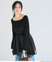 U領拼接娃娃針織上衣