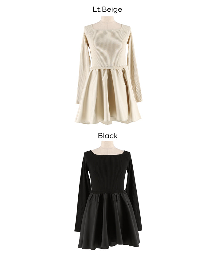 U領拼接娃娃針織上衣