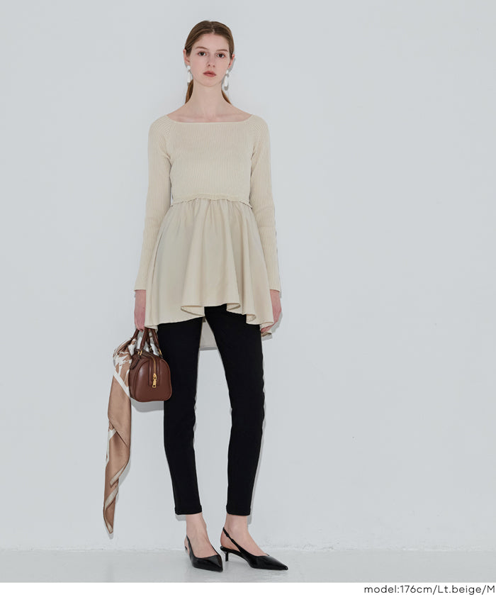 U領拼接娃娃針織上衣