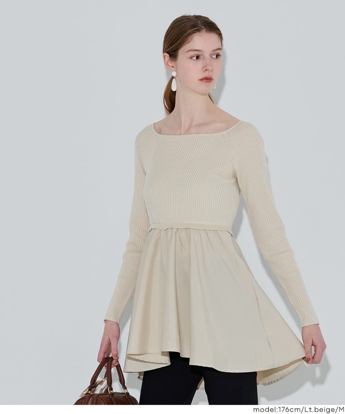 U領拼接娃娃針織上衣