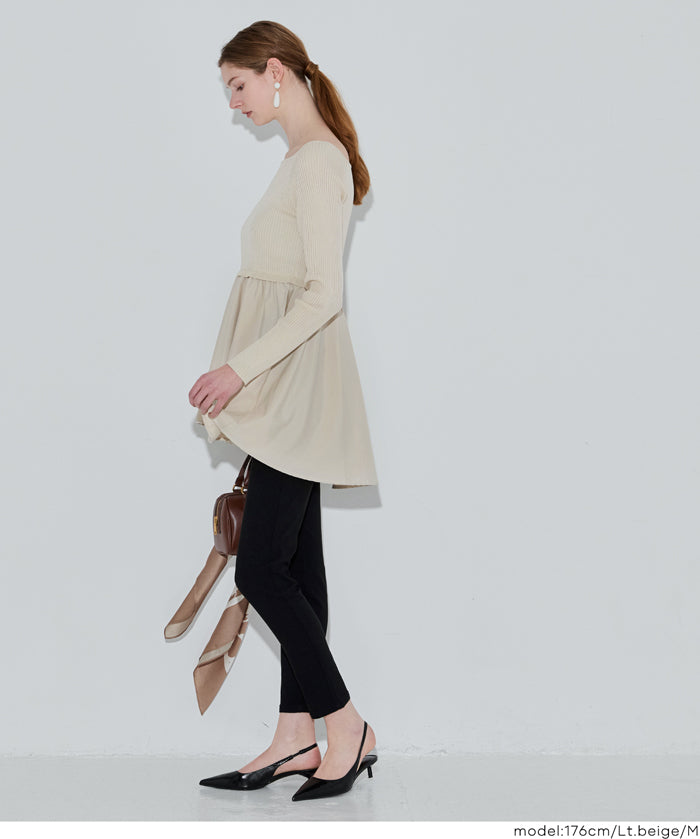 U領拼接娃娃針織上衣