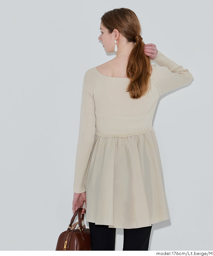 U領拼接娃娃針織上衣