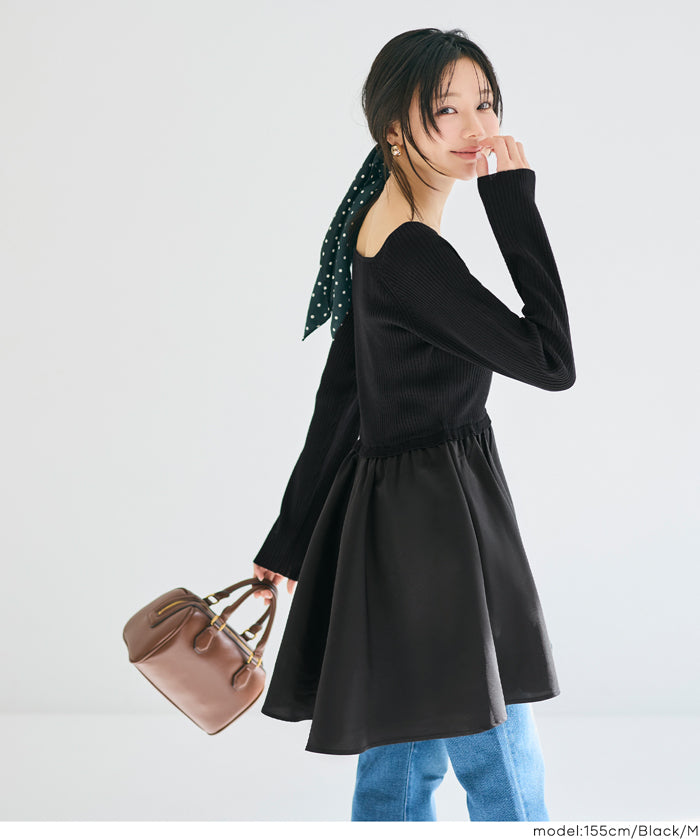 U領拼接娃娃針織上衣