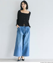 方領長袖針織上衣開衫