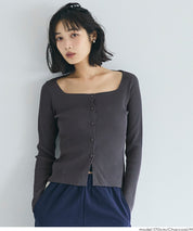 方領長袖針織上衣開衫