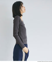 方領長袖針織上衣開衫