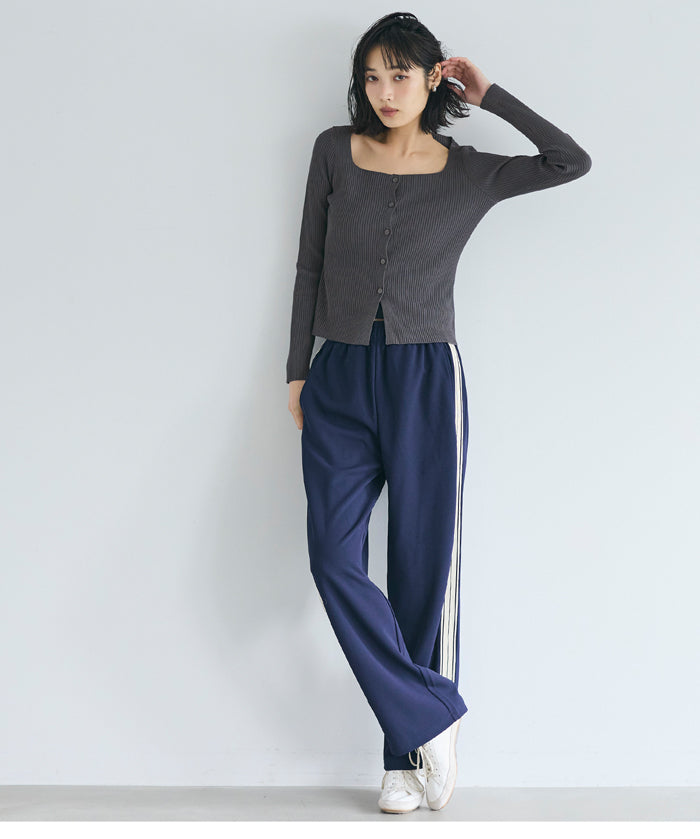 方領長袖針織上衣開衫