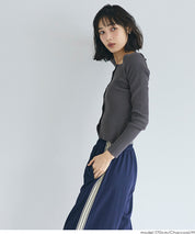 方領長袖針織上衣開衫