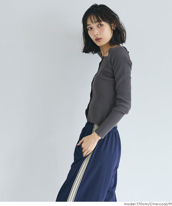 方領長袖針織上衣開衫