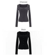 方領長袖針織上衣開衫