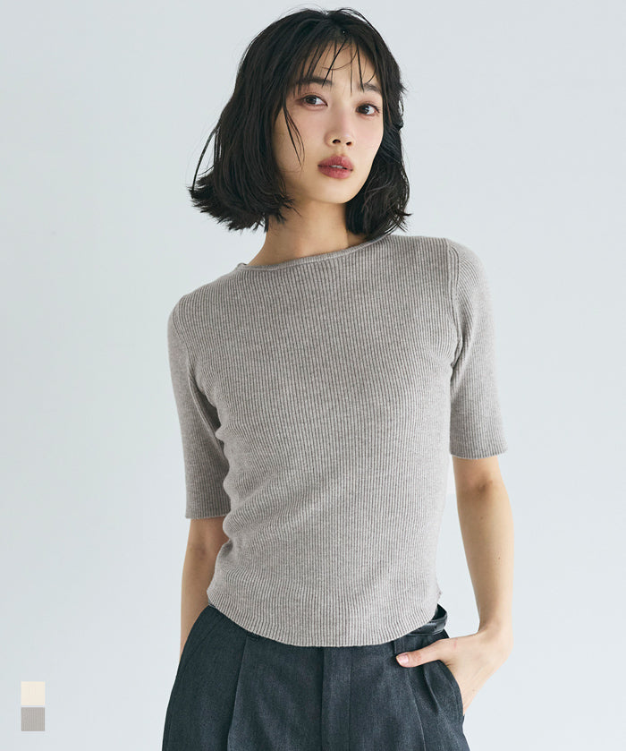 氣質五分袖船領針織上衣