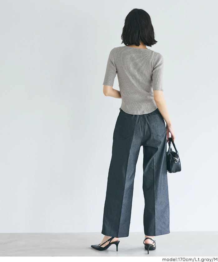 氣質五分袖船領針織上衣