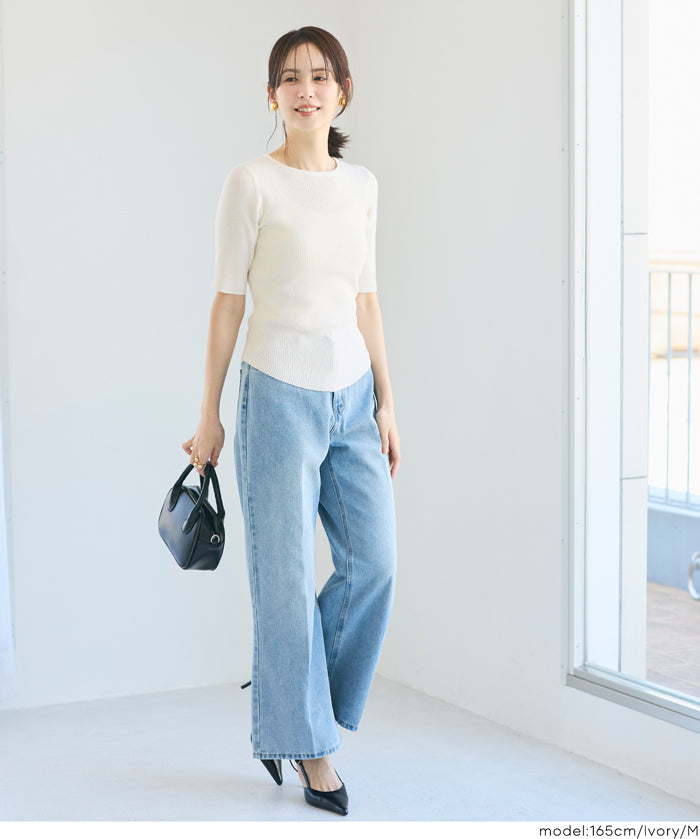 氣質五分袖船領針織上衣