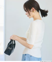 氣質五分袖船領針織上衣