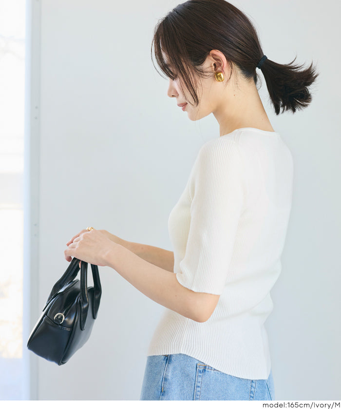 氣質五分袖船領針織上衣