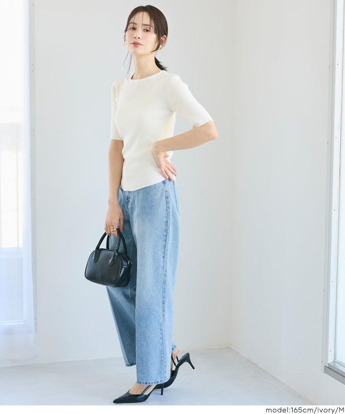 氣質五分袖船領針織上衣