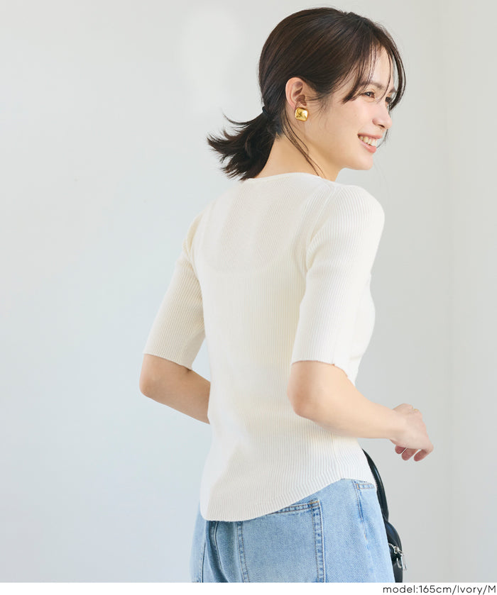 氣質五分袖船領針織上衣