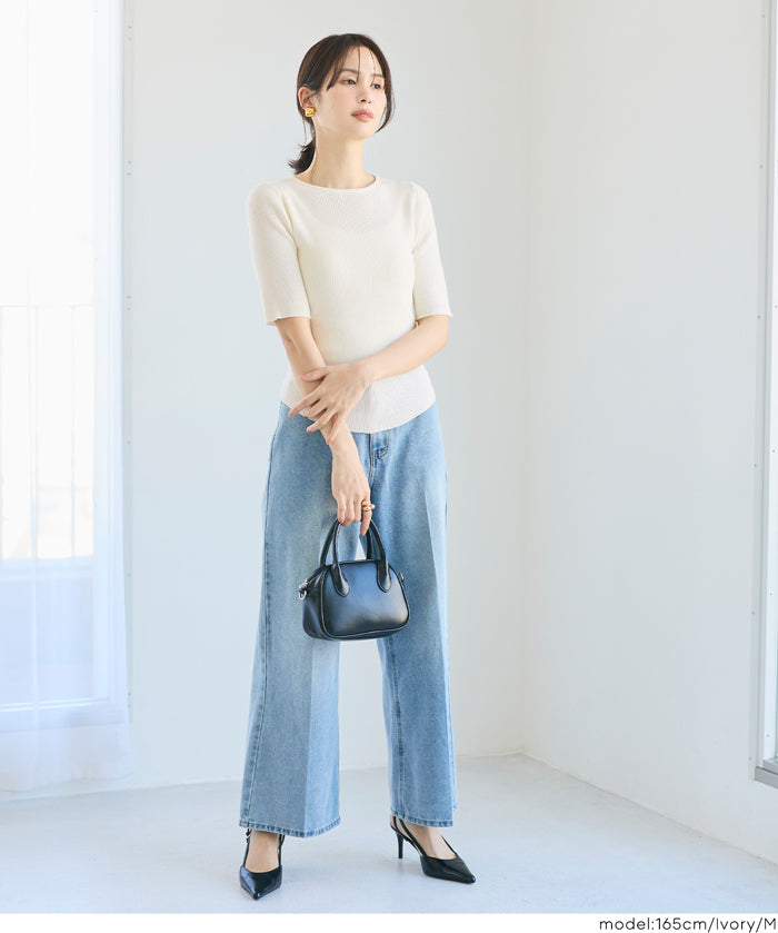 氣質五分袖船領針織上衣