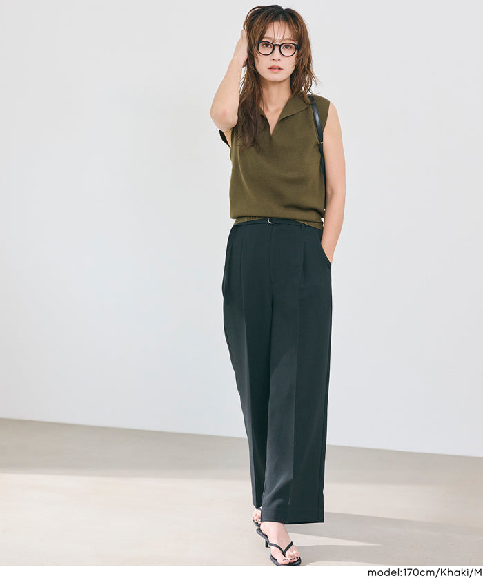 簡約小V翻領無袖針織上衣 (Sleeveless skipper knit top)