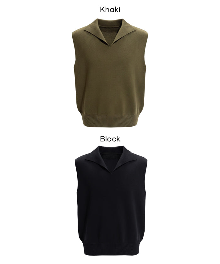 簡約小V翻領無袖針織上衣 (Sleeveless skipper knit top)