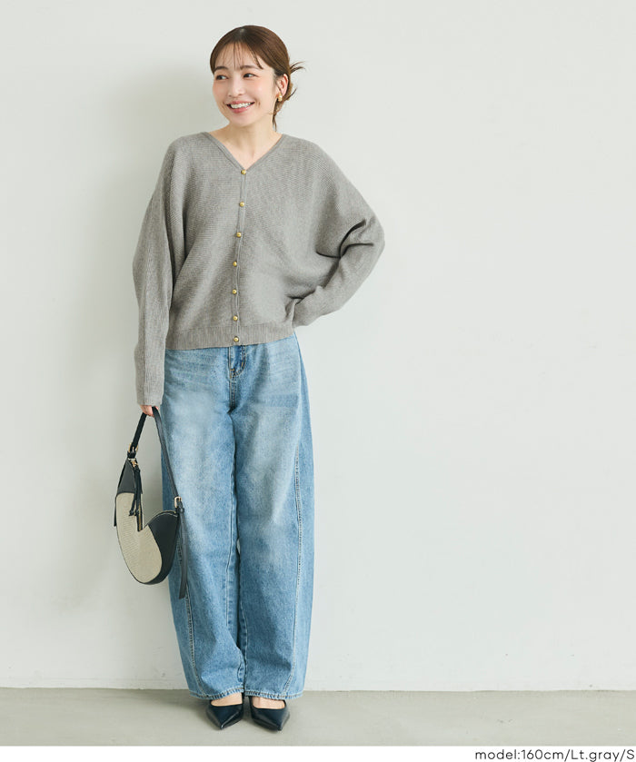 【早秋新品】 溫柔金扣蝙蝠袖V領針織開衫