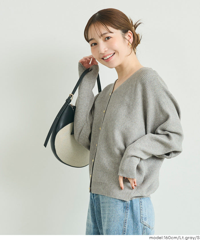 【早秋新品】 溫柔金扣蝙蝠袖V領針織開衫