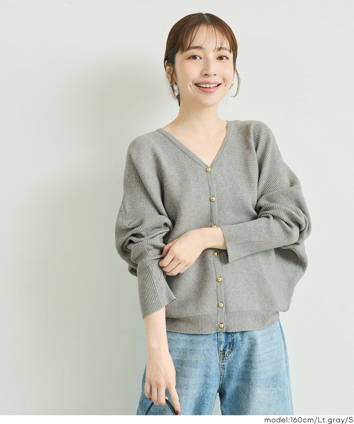 【早秋新品】 溫柔金扣蝙蝠袖V領針織開衫