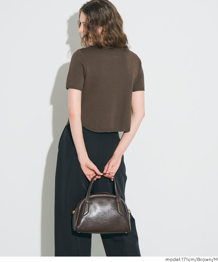 抓皺前開衩短袖針織衫 (Front-gathered short-sleeved knit)