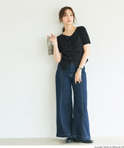 抓皺前開衩短袖針織衫 (Front-gathered short-sleeved knit)