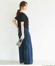 抓皺前開衩短袖針織衫 (Front-gathered short-sleeved knit)