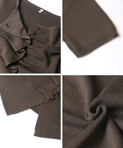 抓皺前開衩短袖針織衫 (Front-gathered short-sleeved knit)