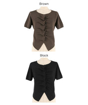 抓皺前開衩短袖針織衫 (Front-gathered short-sleeved knit)