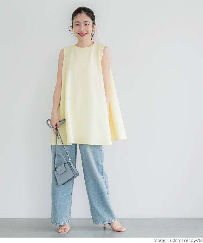 [Embossed function] A-line sleeveless top