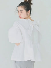 日系後蝴蝶結澎袖挺感娃娃上衣